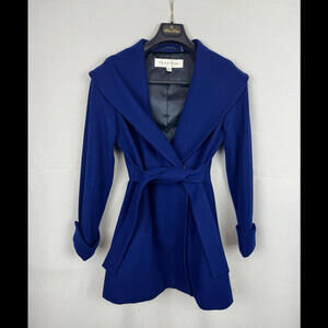 Trina Turk Wool Short Tie Coat Blue Size 6 US